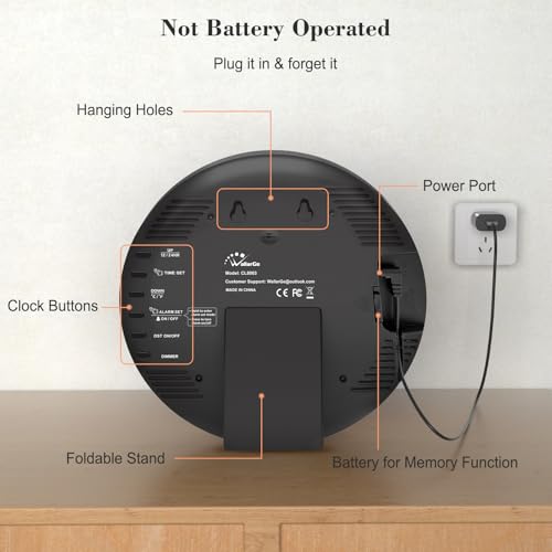 WallarGe Large Digital Wall Clock with LED Display, Electric Wall Clock with Temperature, Auto DST, Date, and Day, 5-Level Brightness for Office, Bedroom, Living Room, Classroom D&eacute;cor