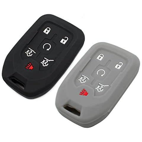 EYANBIS Silicone Key Fob Cover Fit for Chevy Chevrolet Tahoe Suburban 3500 HD GMC Terrain Yukon XL 1500 GM Smart 6 Buttons | Car Accessories | Remote Key Protection Case - Black & Gray Cover