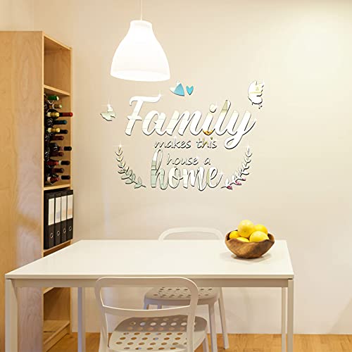 3D Acrylic Mirror Decal Wall Decor Stickers Family Letter Quotes Wall Stickers Removable Diy Motivational Family Butterfly Mirror Stickers For Home Office Dorm Mirror Wall Decoration (Silver) #TOP5