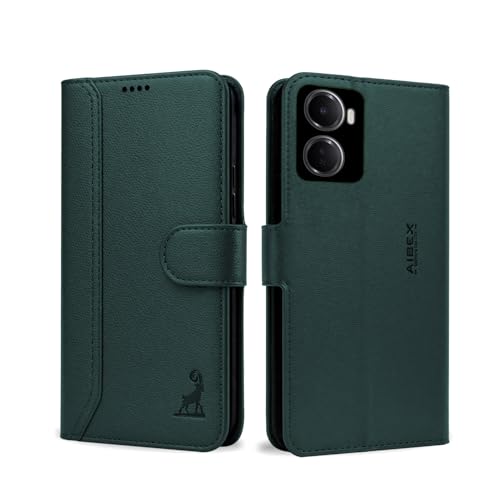 Image of AIBEX Compatible for Redmi 15A 5G Flip Cover Leather Finish | Inside TPU with Card Pockets | Wallet Stand | Complete Protection Flip Case Green