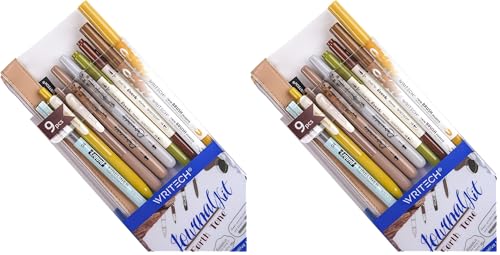 Image of WRITECH Journaling Gel Pens Highlighters: 0.5mm Fine Point Retractable Gel Ink Pen Assorted Colored Highlighter Fineliner Multicolor Dual Tip Brush Marker Bulk Extra Smooth No Bleed 9ct (Earth Tone)