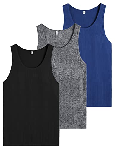Coofandy Black Tank Top For Men 3 Pack Stretch Muscle Training T-Shirts Casual Ribbed Sleeveless Undershirt Tank Top #TOP4