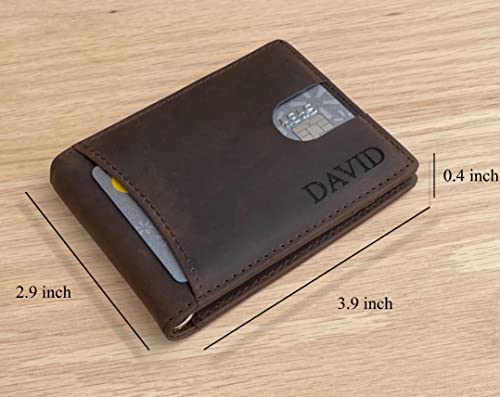 Personalized Leather Men's Minimalist Wallet, Front Pocket Custom Slim small Credit Card Holder with Gift Box, Money Clip, Customized Gift For Him/Husband/Boyfriend/Anniversary/Dad/Birthday/Valentine2
