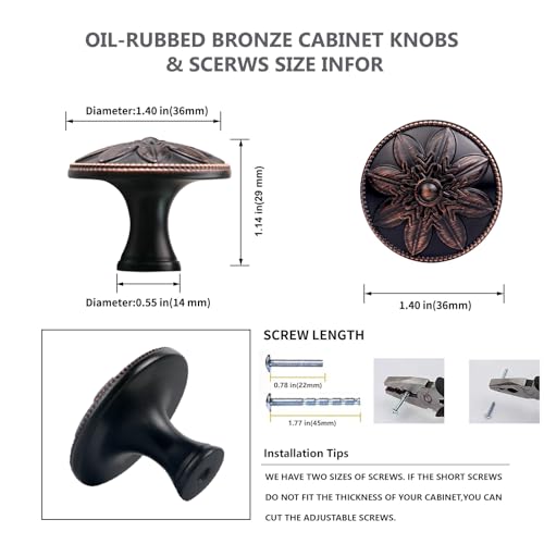 Image of 10 Pack Oil Rubbed Bronze Cabinet Knobs,1.4 inch Round Bronze Kitchen Cabinet Knobs Handles for Cabinets and Drawers, Drawer Knobs Dresser Knobs Oil Rubbed Bronze,Solid Zinc Alloy