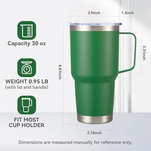 Image of 30 oz Stainless Steel Tumblers Bulk with Handle and Lid, 8 Pack | Powder Coated, Double Wall Vacuum Insulated, Leak Proof Lid, Keep Drinks Cold and Hot, for office, party, camping,Dark Green