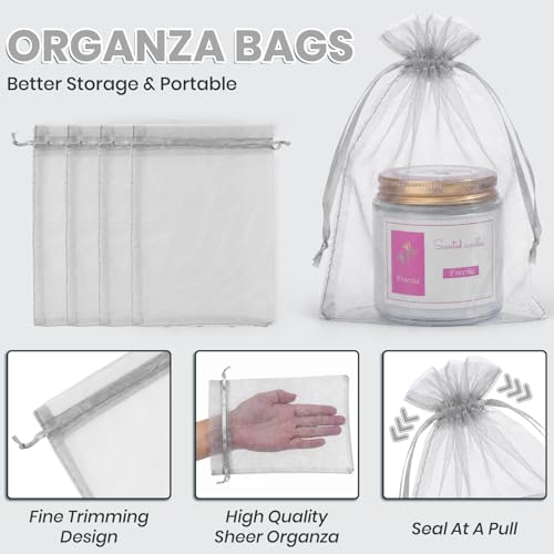 Image of ANZNKU 100 Pack Gray Organza Bags 5x7 In, Small Mesh Gift Bags Bulk with Drawstring for Jewelry Candy Sachet Soap, Goodie Pouches for Wedding Baby Bridal Shower & Birthday Party Favors