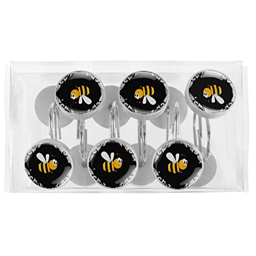 Crystal Glass Decorative Shower Curtain Hooks Set Of 12,Cute Little Bee,Shower Curtain Rings Bathroom Hook #TOP4