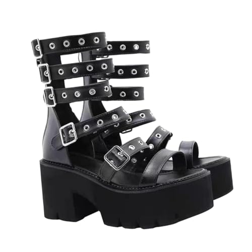 Sandales d'été femme talon épais en PU et caoutchouc confort pour soirée et look décontracté