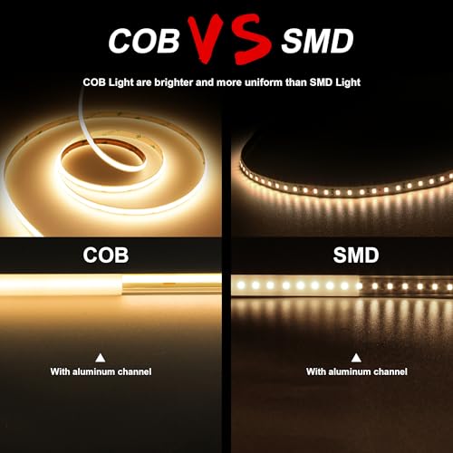 Image of COB LED Strip, 32.8ft Warm White 3000K COB LED Strip Light, Dimmable LED Light Strip, CRI92+, 8mm Width, 24V Flexible LED Tape Light for TV, Bedroom, Kitchen Cabinet, Closet, Home Decoration.