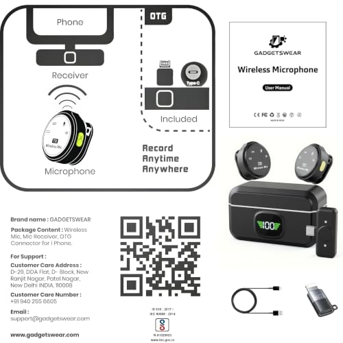 Image of GADGETSWEAR Dual Q8 Wireless Lavalier Microphone with LED Display Charging Case for YouTube, Content Creation, Vlogging, Podcasting, Camera, PC, Type-C & iOS, Plug & Play with Noise Cancellation