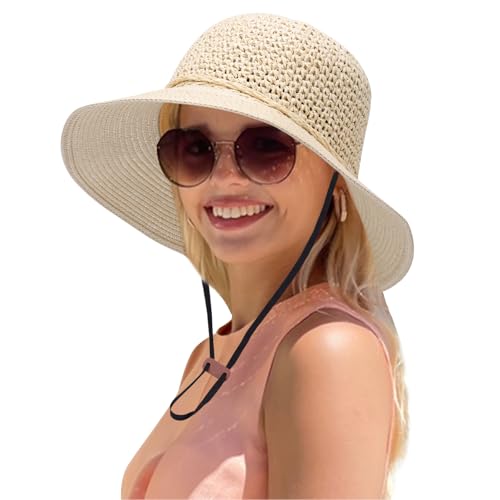 Mayoii Straw Hats for Women UV Protection Wide Brim Foldable Sun ...