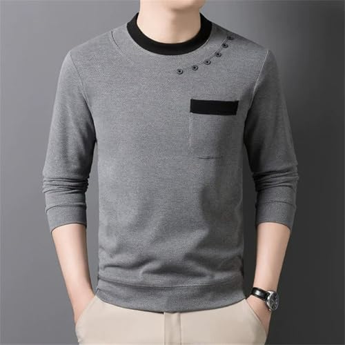 Men's Spring Fall Patchwork O-Neck Knit Pullovers Warm Knitted Sweater Pocket Tops 5