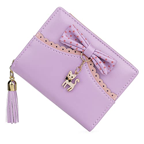Uromee Girls Wallet Cute Cat Pendant Small Women Purse Bifold Vegan Leather Zipper Coin Pocket2