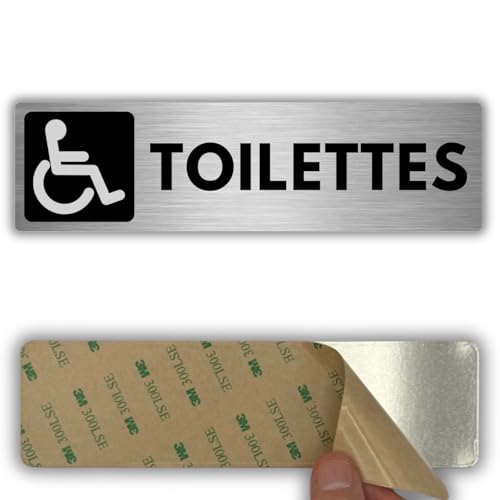 LEIASA | Panneau Adhésif WC Handicapé - 5x18 cm - Épaisseur 0,8 mm - Aluminium - Panneau Toilettes Accessibles - Signal Sanitaires Handicapés - Autocollant 3M WC Handicap - Toilettes Adaptées