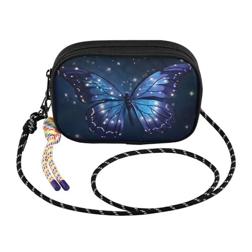 Blue Butterfly Black Crossbody Bags for Women Cell Phone Purses Women's Shoulder Handbags Wallet Purse with Adjustable Strap