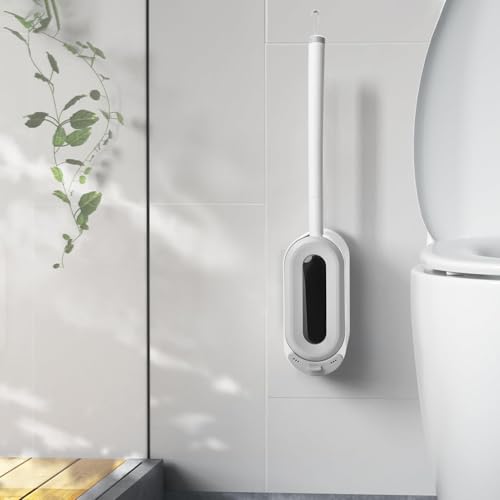 Image of Wall Mounted Toilet Brush Set with Holder, Ergonomic Design, Compact Size, White