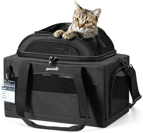 Pecute Transportbox Katze, Katzentransportbox erweiterbar für Katzen, Grau | Faltbare Katzen Transportboxen & Hundetransportbox, stabile Katzenbox & Katzentransporttasche für Reise