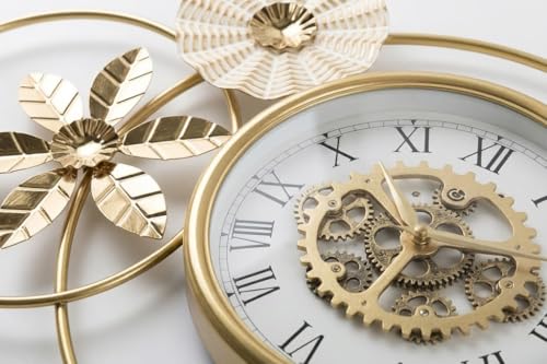Image of Mokshith Large Wall Clock Creative Metal Flower Leaf Design Silent Non Ticking Decoration Clocks for Living Room Bedroom Home (MO-26)