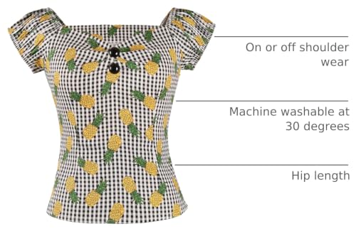 Image of YARN & INK Women's Rockabilly Tops 1950s Pinup Shirt Casual Off Shoulder Vintage Blouse