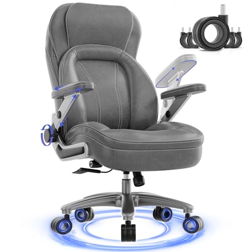 Big and Tall Office Chair, 600lbs Heavy Duty Desk Chair with 5D Arms, Adjustable Lumbar Support & Height, Tilt Function, PU Leather High Back Ergonomic Executive Computer Chair with 3'' Silent Casters