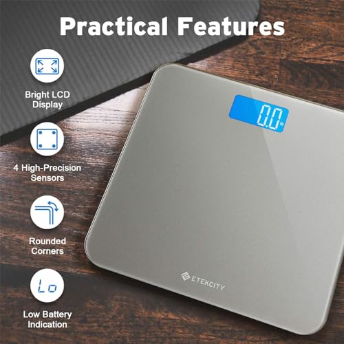 Image of Etekcity Scale for Body Weight, Digital Bathroom Weighing Machine for People, Large and Easy-to-Read Backlight Display, Accurate with High Precision Measurements, Durable Tempered Glass, 400 lbs