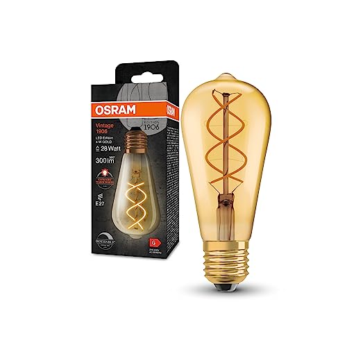 Osram Dimmbare LED-Lampen, Vintage-Edition, 28 Watts Ersatz, E27, ST64-shape, 2000 Kelvin, Comfort warm white, Klares Glas, single Pack