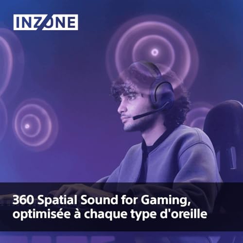 Sony INZONE H5 - Casque Gaming sans-Fil, 360 Spatial Sound for Gaming, Confortable, Autonomie de 28 Heures, Faible Latence, Micro Perche de Haute qualité, Compatible PC & PS5 - Noir