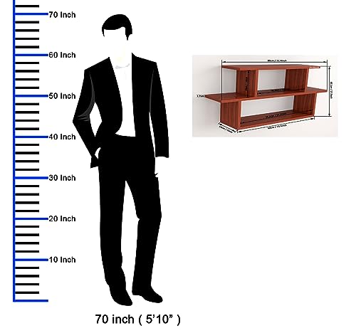 Image of Madhuran Engineered Wood Wall Mounted Books Shelf Stands Cabinet (Matte Teak) / Office Kitchen Bedroom Library Storage Living Room Bathroom Design Shelves