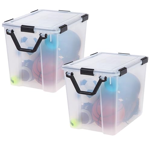 Image of IRIS USA WeatherPro 103 Qt Storage Bins with Lids, 2 Pack, BPA-Free Plastic Gasket Box with Tight Latch and Seal, Stackable Nestable Tote Tub - Clear /Black