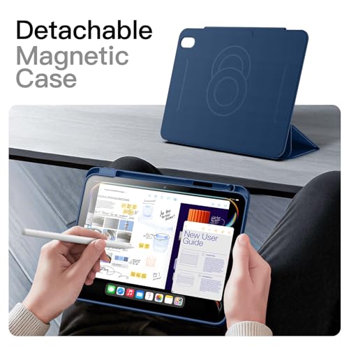 Image of JETech Magnetic Detachable Cover Case for iPad (A16) 11th /10th Generation (2025 /2022) with Pencil Holder, Removable Rotating Clear Cover, Portrait /Landscape Stand with Raised Screen View (Navy)