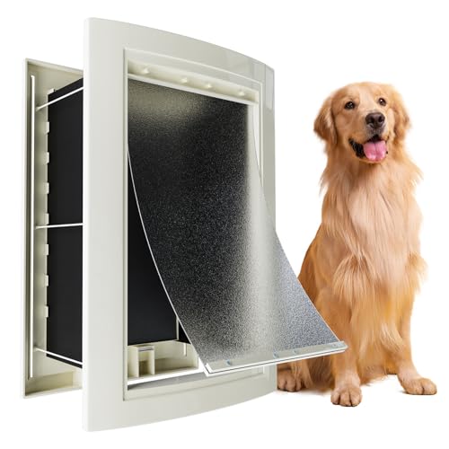 mestyl Dog Door for Wall, Pet Door, Doggie Door with Telescoping Tunnel, Double Magnetic Flaps and Sliding Lock Panels, 3-Flap Dog Door and Cat Door, Easy to Install, White, Large