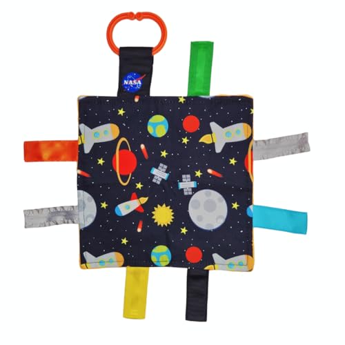 Image of Baby Jack & Co 8x8” Outer Space Lovey Tag Toys for Babies - Crinkle Toys - Travel Self Sooth - Soft & Safe - Learn Shapes, Colors, Planets - BPA Free w/Stroller Clip