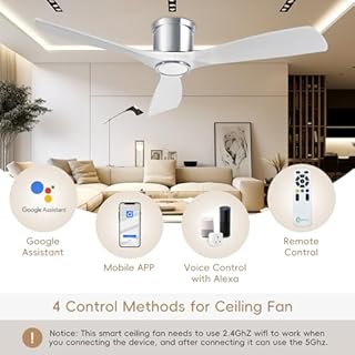 OFANTOP Ventilateur de plafond encastré avec lumières et télécommande, ventilateur de plafond silencieux à moteur DC Wifi 3 pales blanches pour salon, chambre à coucher, patio, 132CM
