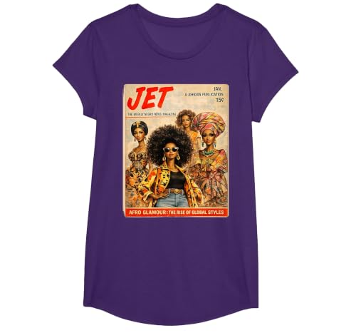 Afro Glamour – Vintage Black Women Cover Art T-Shirt, Girls, Purple, Large