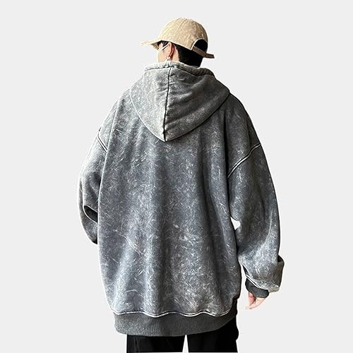 ALSOGO Men's Oversized Hoodies Long Sleeve Vintage Wash Pullover Sweatshirt Casual Basic Streetwear Hooded Tops3