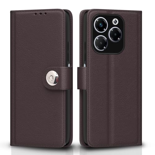 Image of Pikkme Flip Cover Leather Finish | Inside TPU with Card Pockets | Wallet Stand and Shock Proof | Complete Protection Button Flip Case for Infinix Note 40X 5G(Coffee)