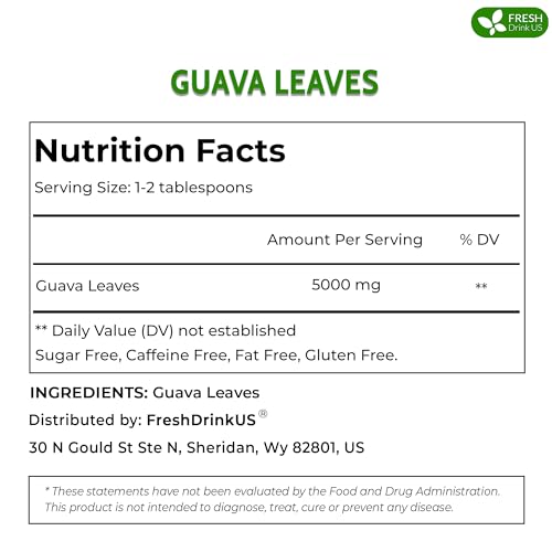 Image of FreshDrinkUS, Premium 50+ Natural Guava Leaves, Whole Dried Leaves, 100% Pure, Natural Guava Loose Leaf Herbal Tea, Non GMO, No Additives, No Caffeine, Vegan