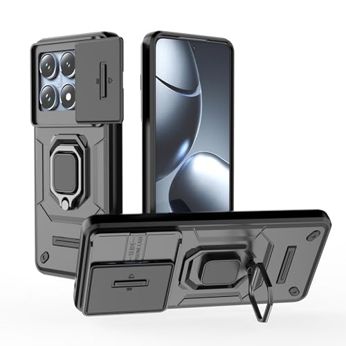 Image of TPU+PC Camshield Pro Case With Slide Camera Protection And Ring Stand Bumper Back Case Cover For Xiaomi 14T Pro 5G (Black)
