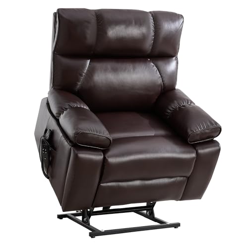 KEIKI Leatheraire Oversized Electric Power Lift Recliner Chair with Heat & Massage, Dual Motor, Infinite Positions, Hidden Cup Holders, Medium-Firm, Heavy Duty Up to 350 lbs, Dark Brown by KEIKI - Used condition - US$386.47