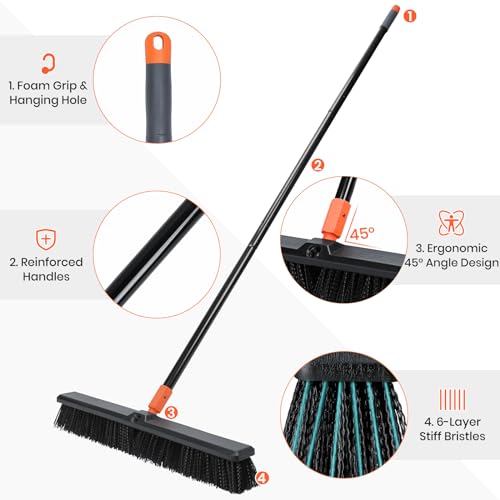 MAVRIZ 24 Inches Push Broom Outdoor Heavy Duty Floor Scrub Brush with Long Handle Stiff Bristles Broom for Patio Yard Garage Deck Driveway Concrete Floor Cleaning - Thumbnail 3
