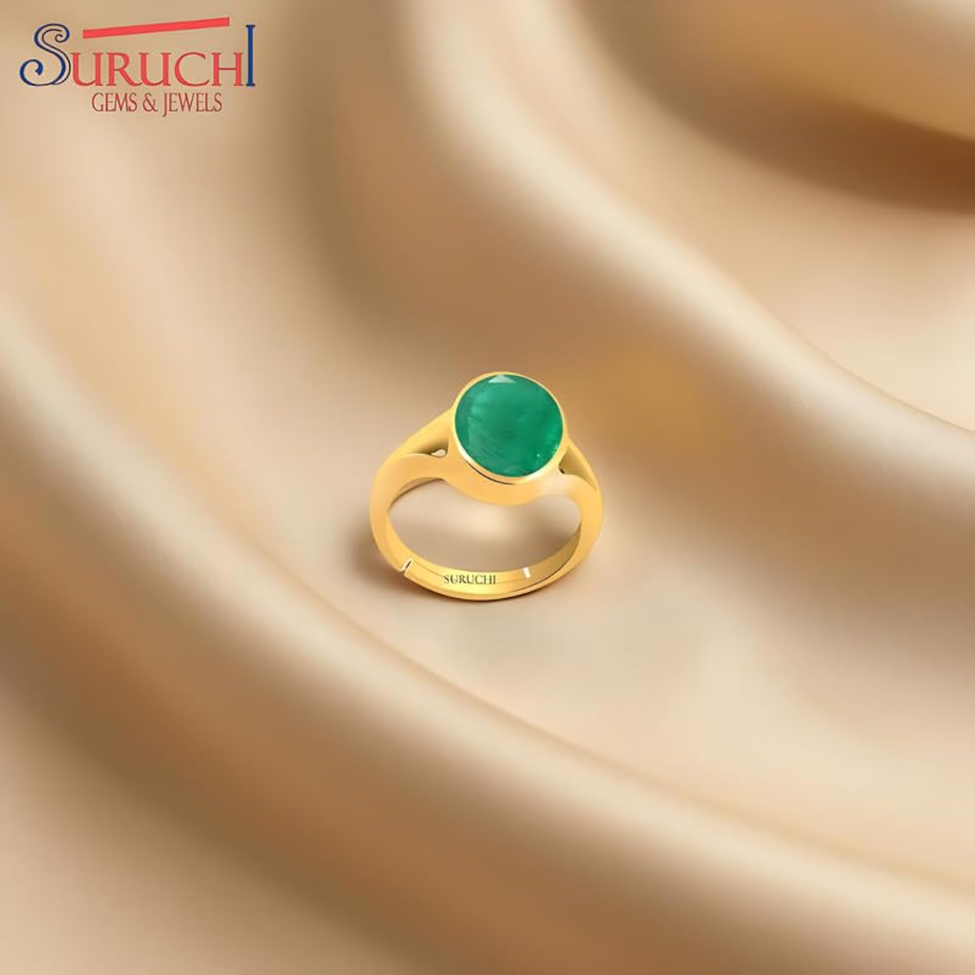 Women's 22K Gold Plated Emerald Adjustable Ring, Astrological Gemstone