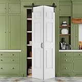 36' x 84' Paintable Bifold Barn Door, No Assembly Required, 6 Panels Bi Fold Barn Door with Hardware Kit Included, 40' Track Kit for 2 Doors, Pre-Drilled Holes