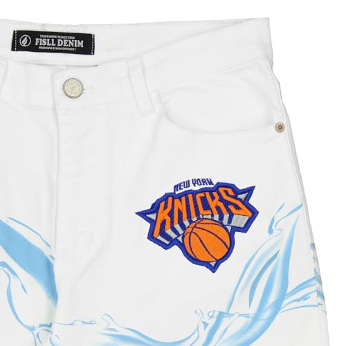 NBA Teams Men's Straight Leg Distressed White Denim Jeans, Cloud Print3