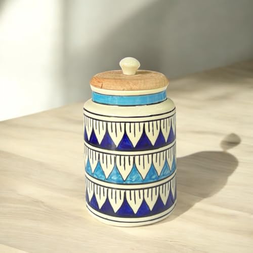 Image of Airtight Ceramic Jars (Pack of 2) - 900ml Each - Wooden Lid - Kitchen Containers for Sugar, Tea, Salt, Pickles, Pulses & More