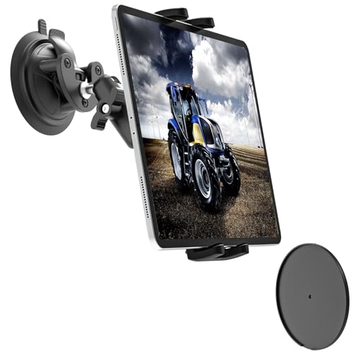LYFPOOM Starker Saugnapf Tablet Halterung Traktor [Stoßfester Metall arm] iPad Halterung Auto Saugnapf Extra Stark für 4-12 9 Zoll Handy & Tablet iPad Pro/Air/Mini Galaxy iPhone