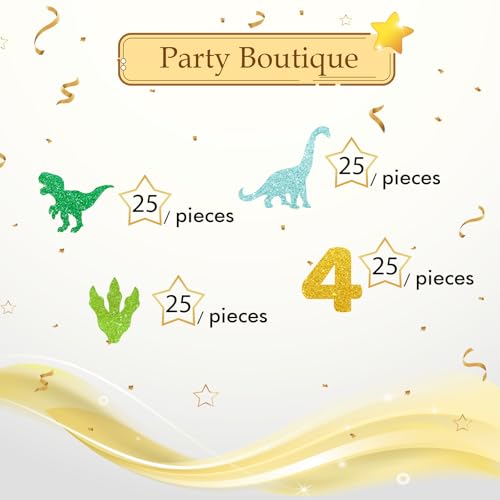 Image of 100pcs Dinosaur 4th Birthday Confetti, Dino Four Table Confetti, Jungle Animal Paper Scatters for 4th Anniversary Party Table Decoration