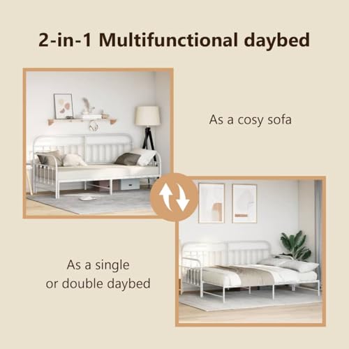 vidaXL Tagesbettrahmen Weiß 100 x 200 cm Pulverbeschichteter Stahl, Moderner rechteckiger Tagesbett-Rahmen, robuster metallischer Schlafplatz, platzsparendes Sofa für drinnen