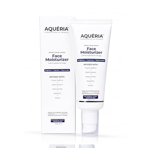 Image of Aqueria Brightening French Moisturizer for Barrier Repair with 3% Niacinamide for Fading Dark Spots | Alpha Arbutin for Visible Brightness | Glutathione for Brightening and Barrier Repair | Brightens, Fades Blemishes, Improves Skin Tone | Dermatologist Tested | All Skin Types | Women & Men | Moisturizer For Face | Barrier Repair Cream | Long Lasting Hydration | Non-Comedogenic | 100g