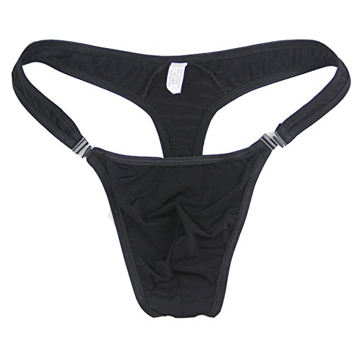 WenMei Men's Bikini Boxer Briefs trip Thongs G-string milk silk Underwear Shorts (Black),Free size