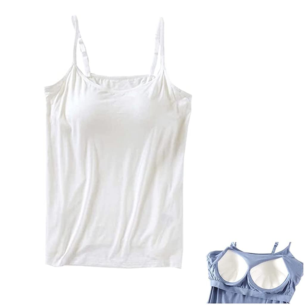 Tank with Built-in Bra,Womens Tank Tops Adjustable Strap Stretch Cotton Camisole Padded Shelf Bra.